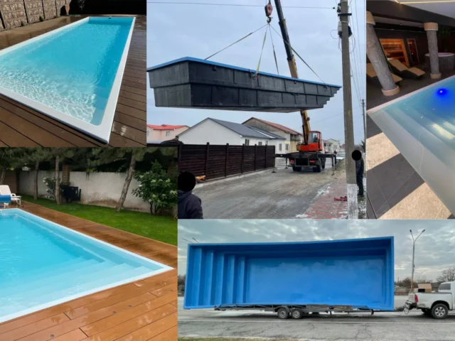 Подборка работ Grand Pools: композитный бассейн Эклипс 7.6 метров от доставки до готового объекта.